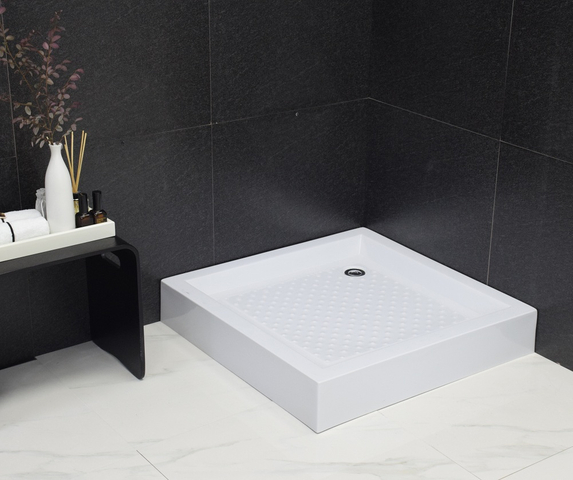 Custom shower tray on floorboards 900 x 900