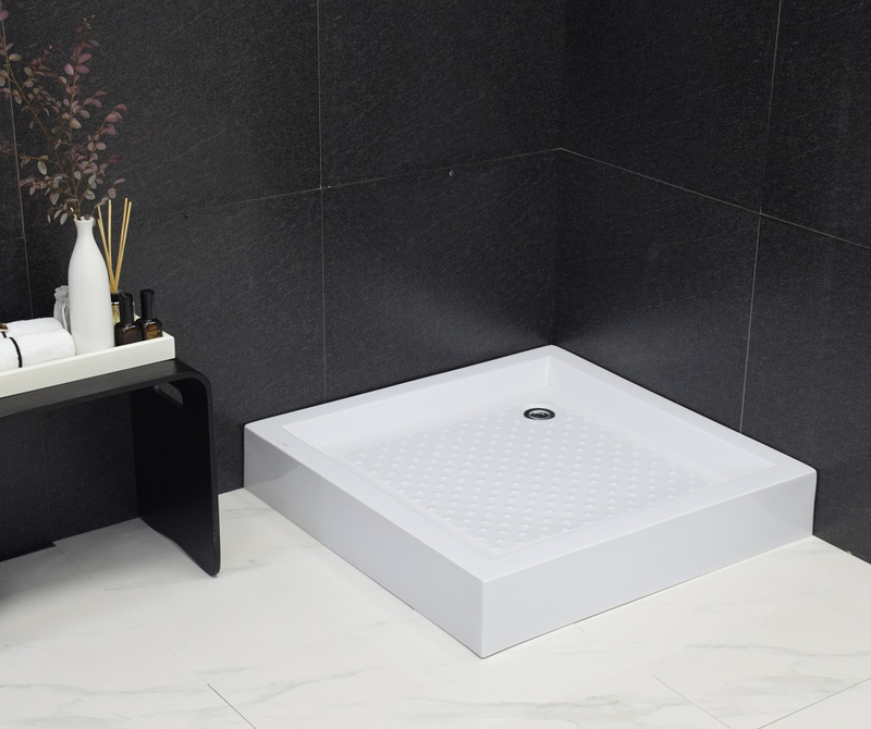 Custom shower tray on floorboards 900 x 900