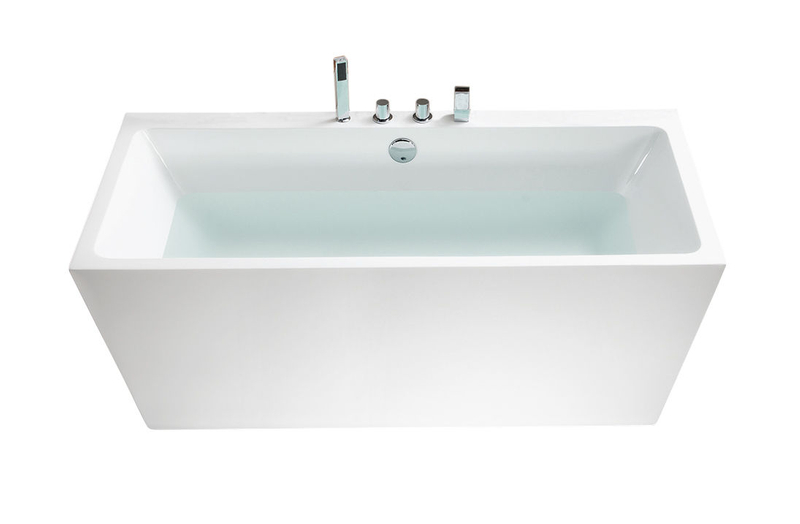 white freestanding durable acrylic bathtub large with mounted mixer